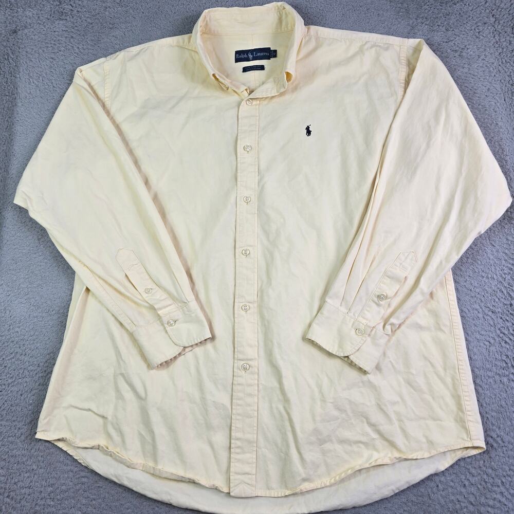 Vintage Ralph Lauren Button Front Shirt Men's 17 Light Yellow Custom Fit Dress - Picture 3 of 7